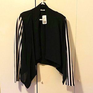 black cardigan with stripes sleeves